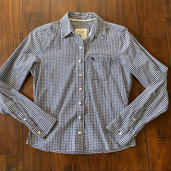 Abercrombie & Fitch Navy Gingham Button Down Sz S - Picture 1 of 4